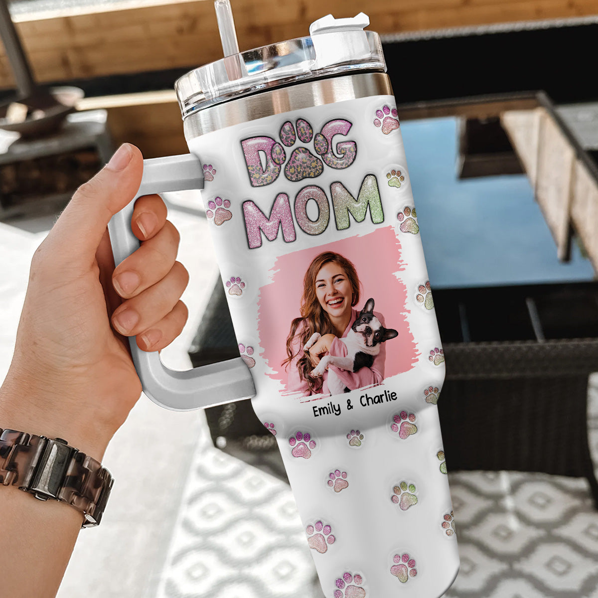 Dog Mom's Adorable Chibi Version Personalized Custom 3D Inflated Effect Printed 40 Oz Stainless Steel Tumbler