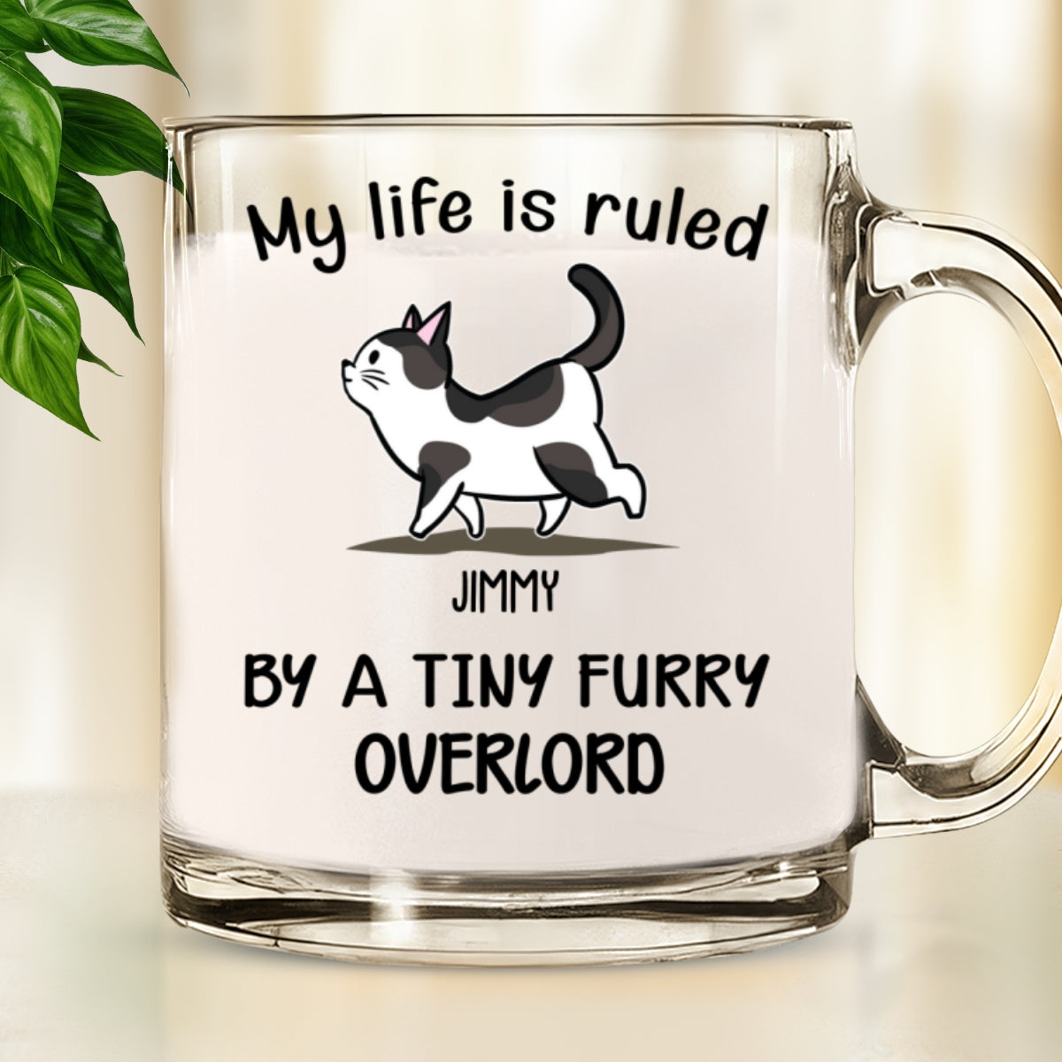 Ruled By Tiny Furry Overlords - 11 oz Personalized Custom Glass Mug with Elegant Glossy Finish