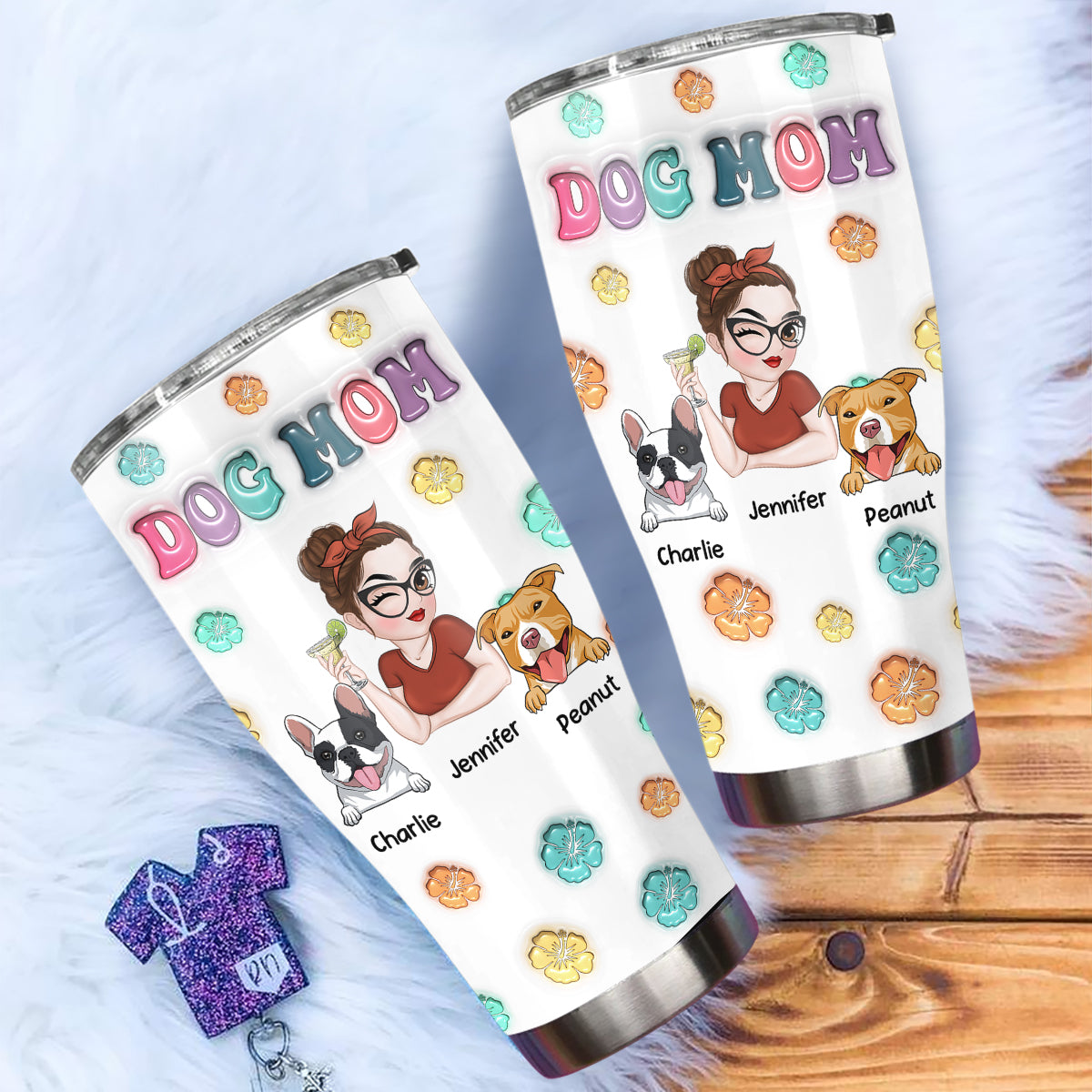 Dog Mom Summer - Exclusive Personalized Custom 3D Inflated Effect 20oz Stainless Steel Tumbler
