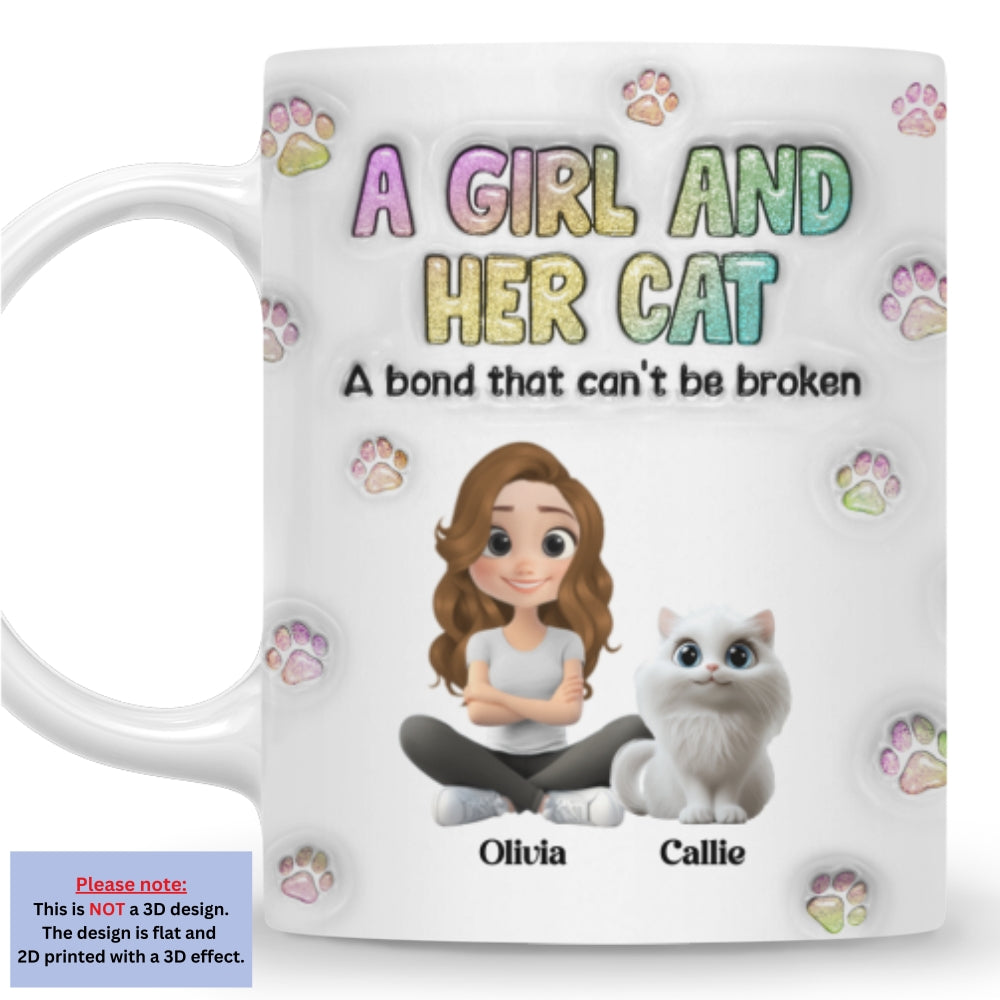 A Girl And Her Cat - Personalized Custom 3D Inflated Effect Ceramic Mug (11oz, 15oz)