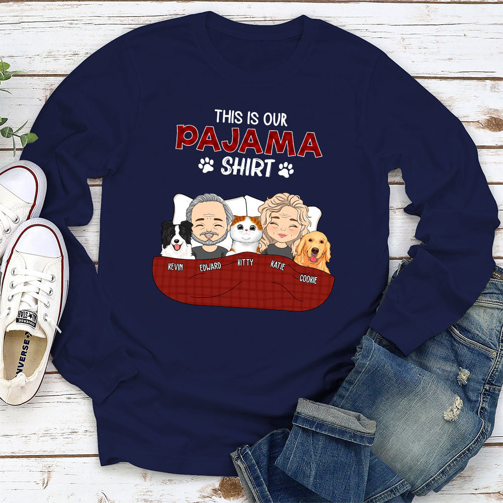 Personalized Custom Long Sleeve Pajama Shirt Version Couple T-shirt - Ideal for Pet Lovers