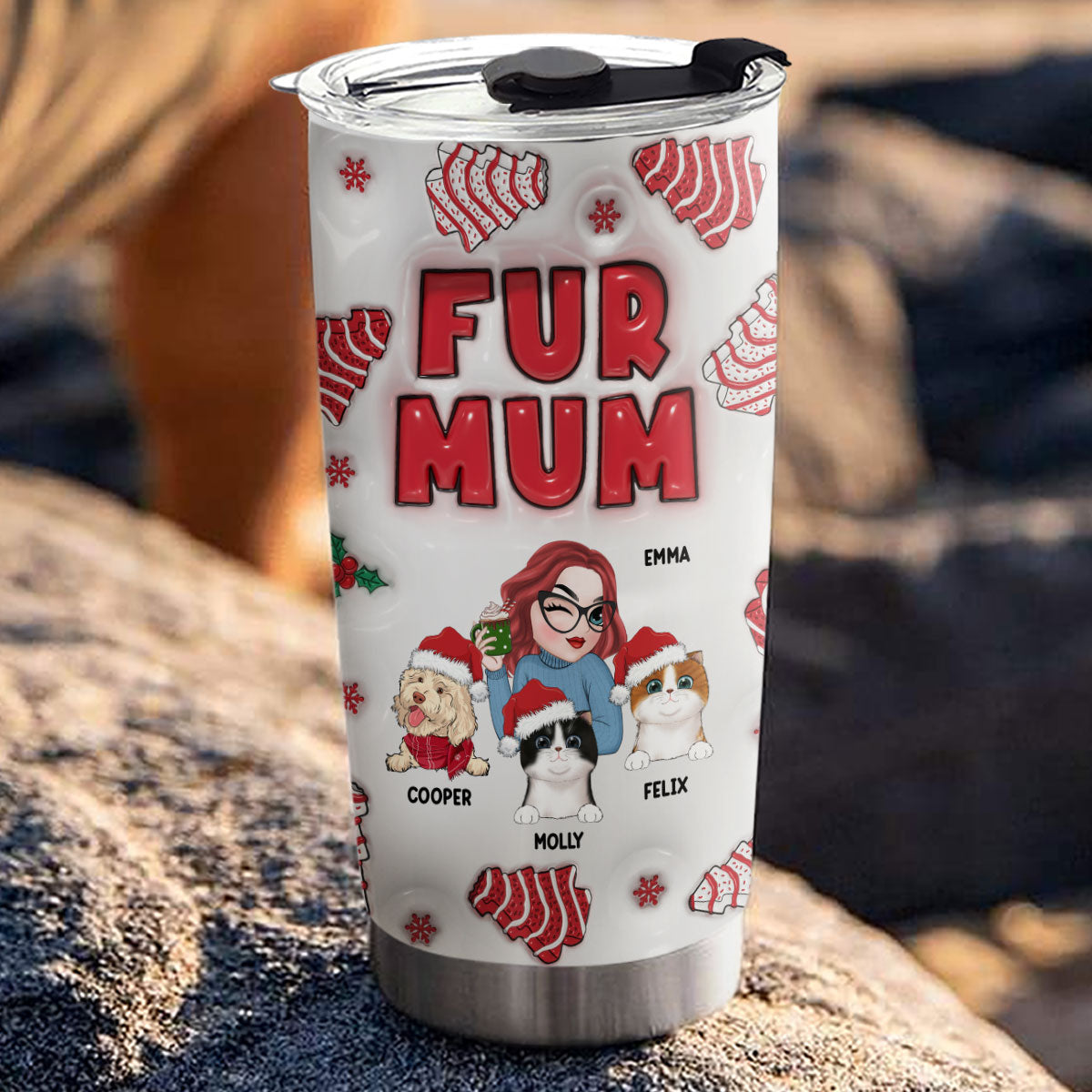 Personalized Custom 3D Inflated Effect Pet Mom Christmas Cake Tumbler - 20oz High - Quality Stainless Steel