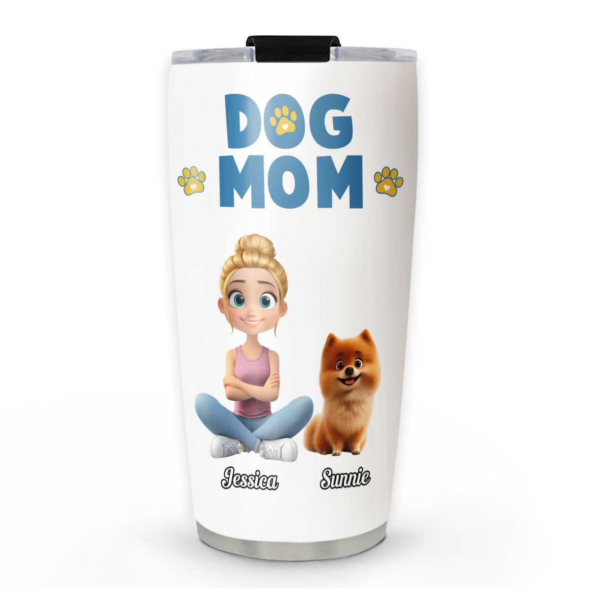Girl And Dog Cartoon Style Version 2 - Personalized Custom 20oz Stainless Steel Tumbler for Girls