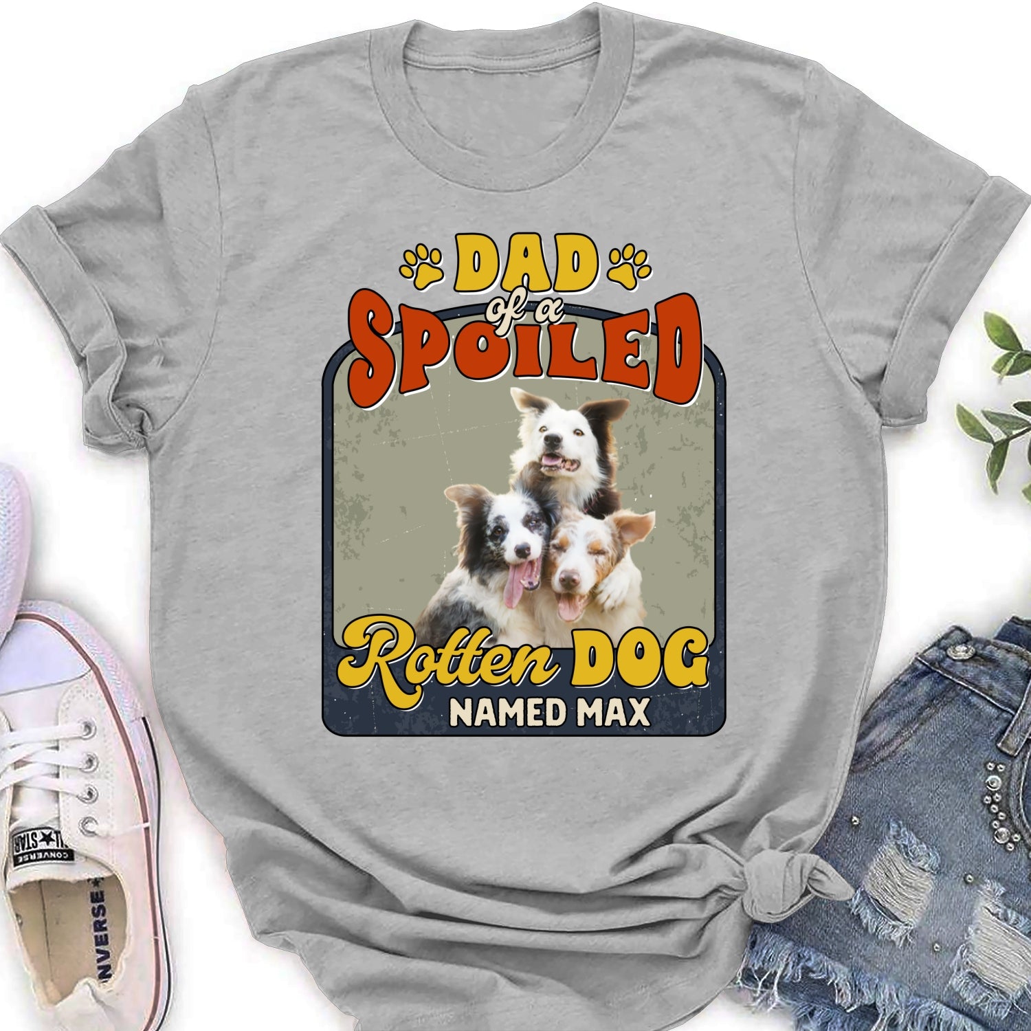 Personalized Custom Women's T-Shirt with Dad Mom of Spoiled Rotten Dogs Photo - Ideal Gift for Pet Lovers