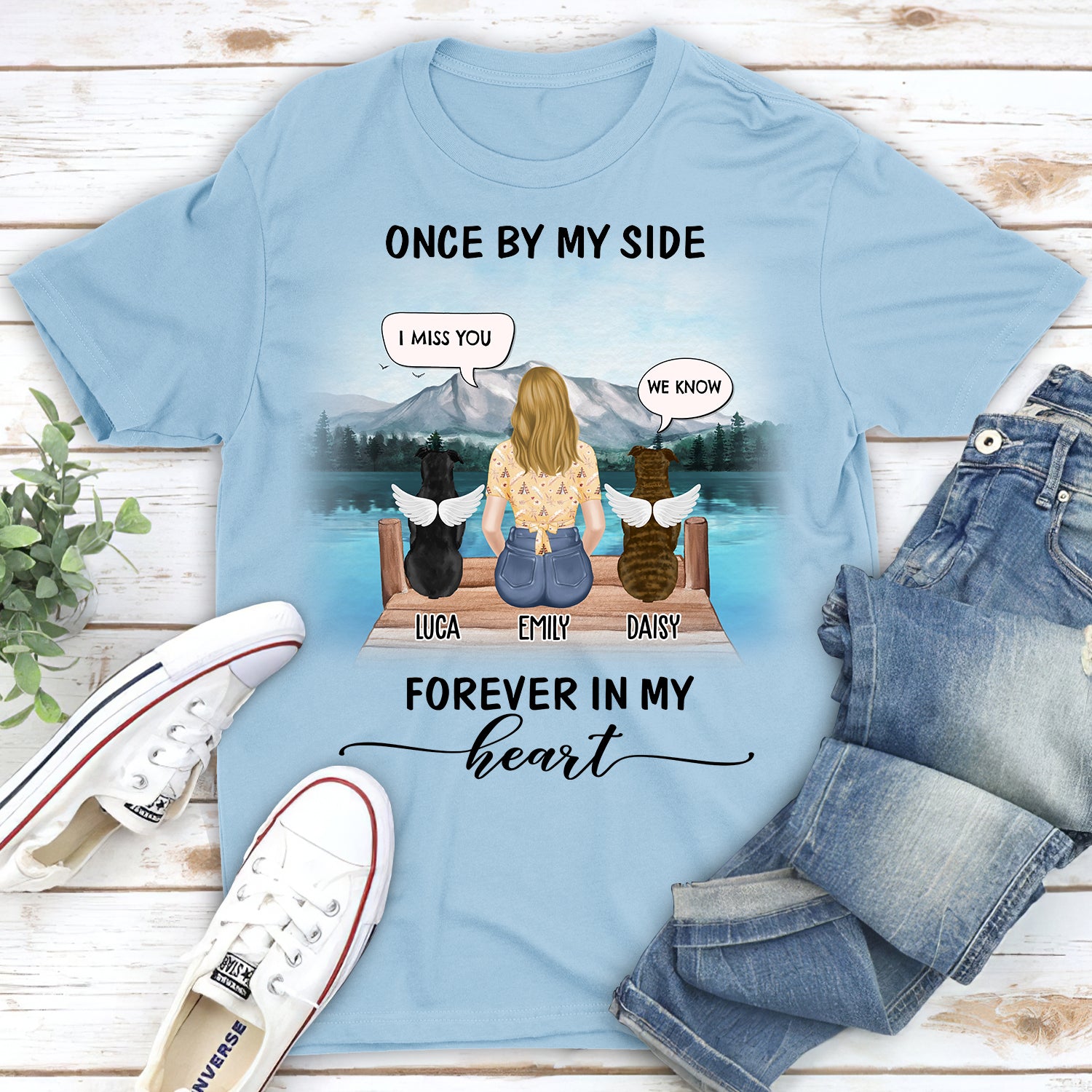 Once By My Side Speech River - Personalized Custom Unisex Memorial T-shirt for Pet Lovers