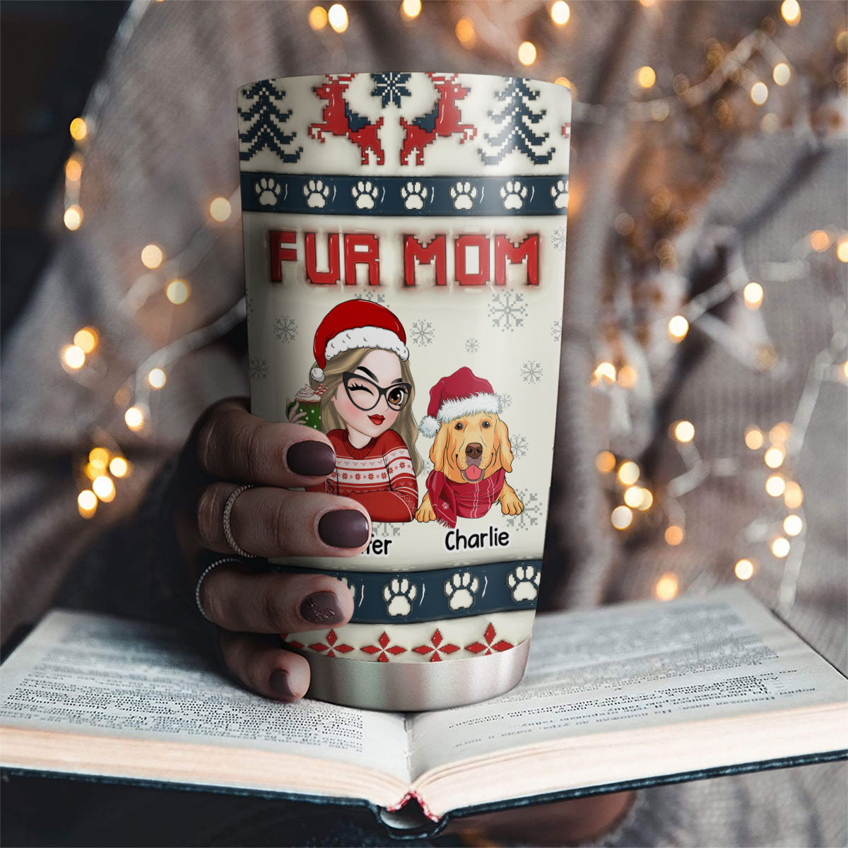 Fur Mom Pixel - Unique Personalized Custom 3D Inflated Effect 20oz Stainless Steel Tumbler