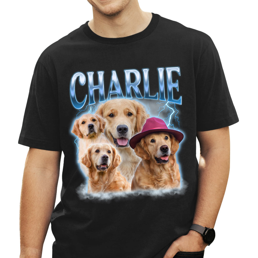 Custom Pet Face Vintage Version 8 - Personalized Custom Unisex 5.3 oz Heavy Cotton T-shirt with Copyrighted Artwork