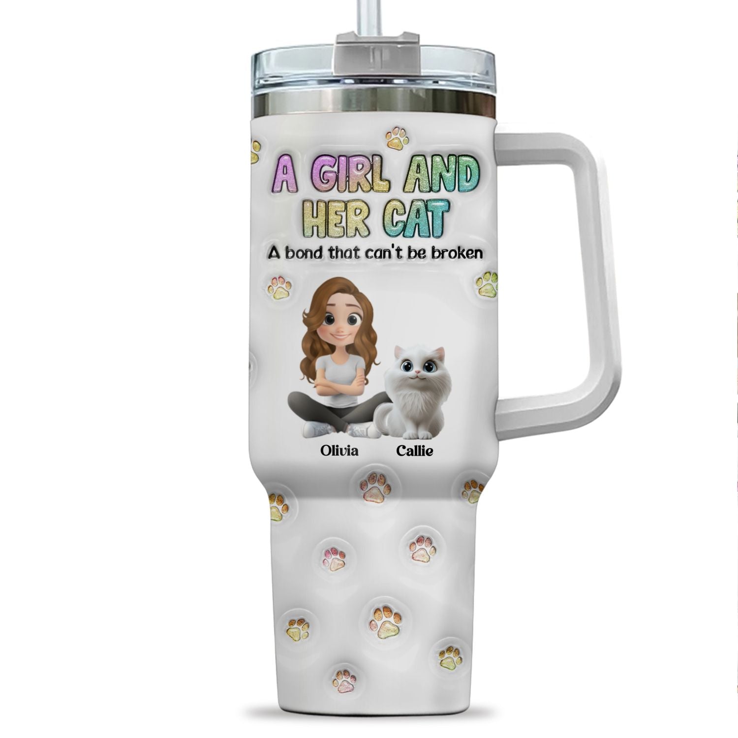 Personalized Custom 3D Inflated Effect Tumbler: A Girl And Her Cat Design