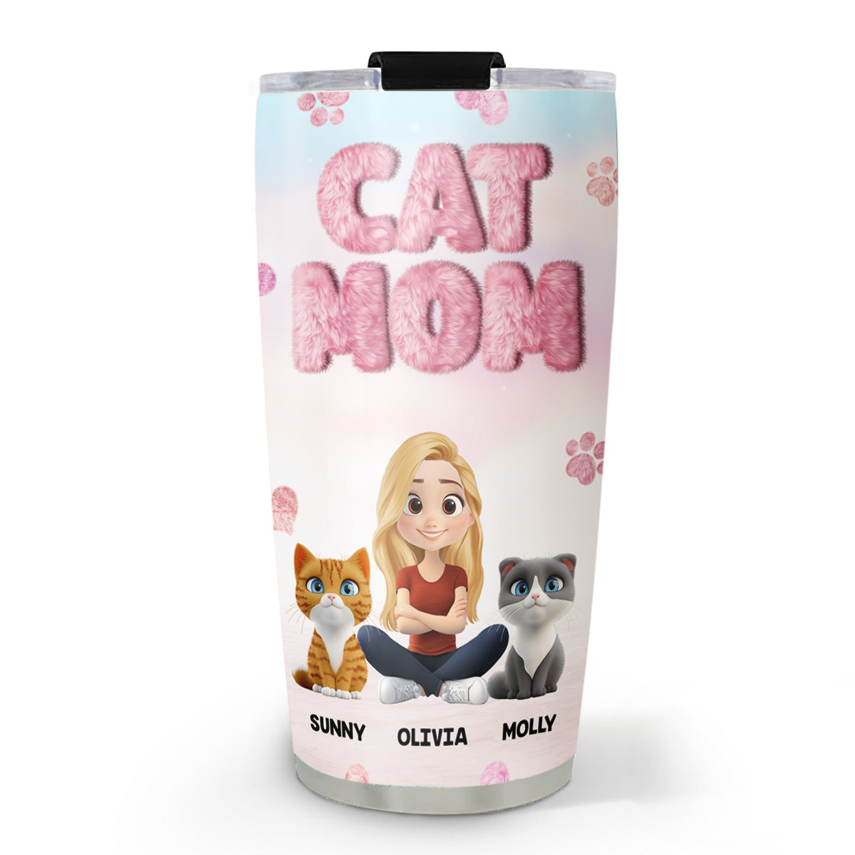 Fluffy Cat Mom - Premium Personalized Custom Stainless Steel Tumbler with 3D Inflated Effect Print