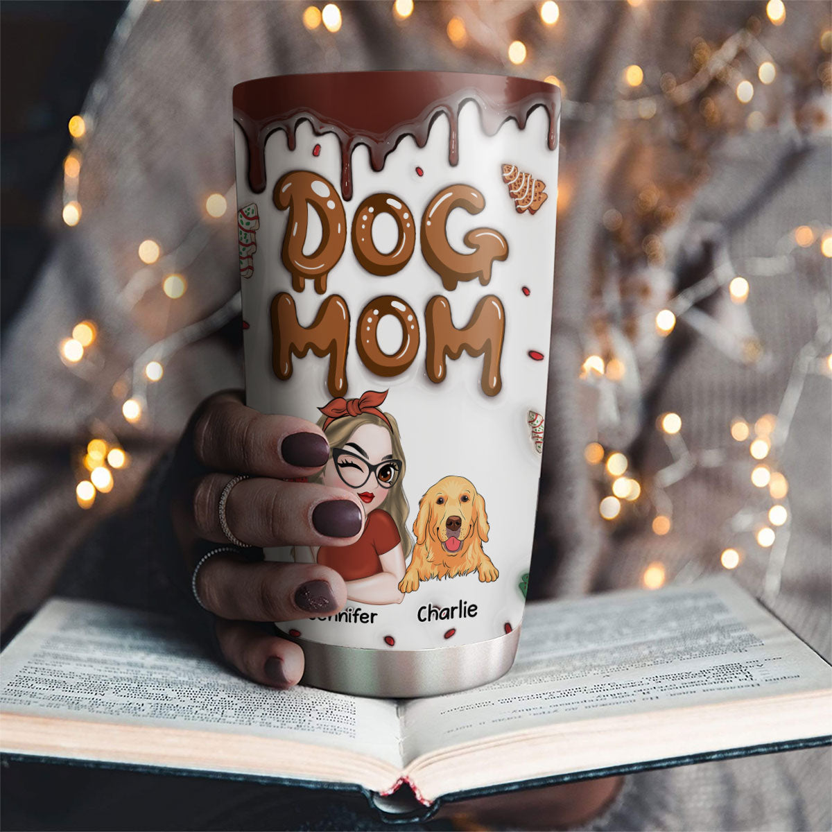 Dog Mom Personalized Custom 3D Inflated Effect Stainless Steel 20oz Tumbler