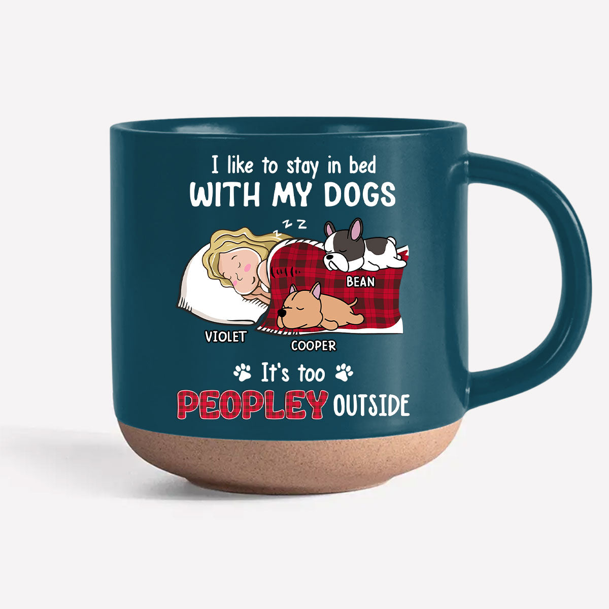 Personalized Custom 11oz Ceramic Pottery Mug in Dark Blue or White - Ideal for Staying in Bed