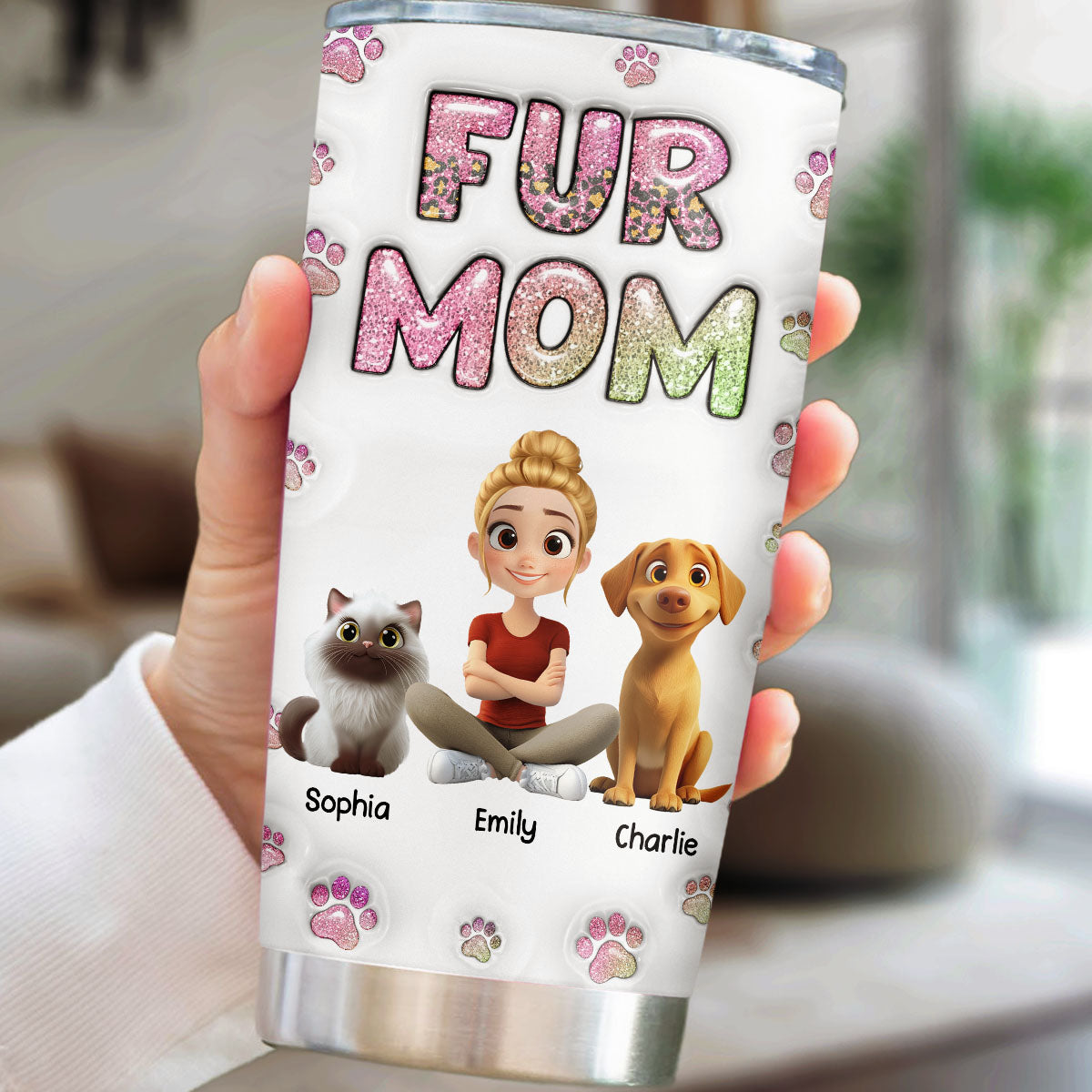 Fur Mom Lovely Chibi - Personalized Custom 3D Inflated Effect 20oz Stainless Steel Tumbler for All Occasions