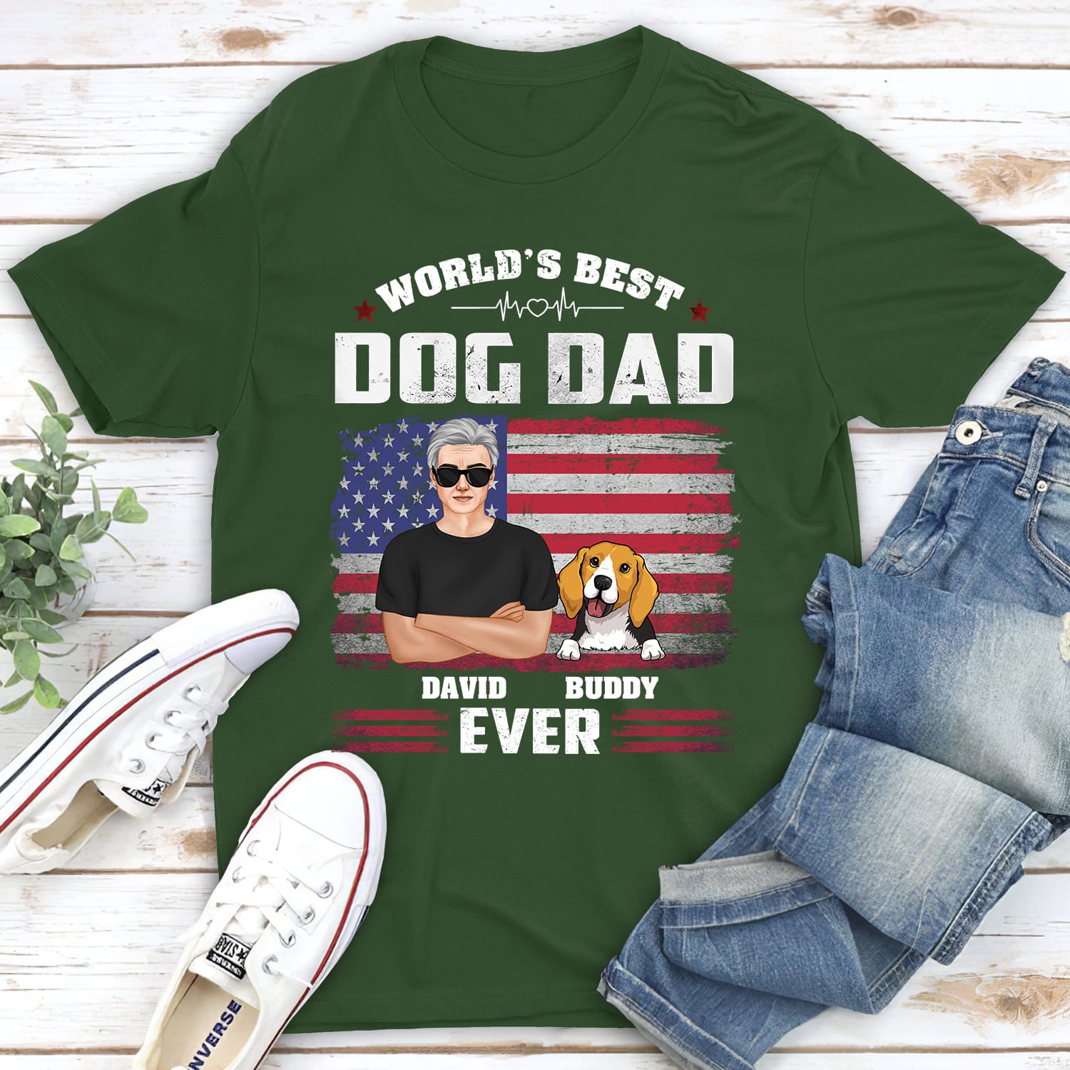 American Dog Dad - Customizable Unisex 5.3 oz Personalized T-shirt for Pet Lovers