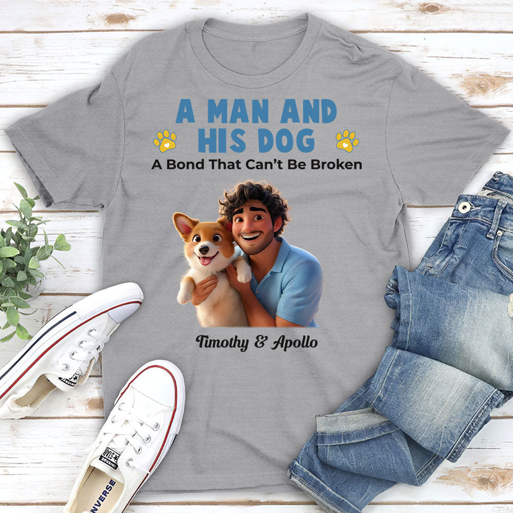 Boy And His Pups Cartoon Style - Personalized Custom Unisex 5.3 oz T-shirt for Pet Lovers