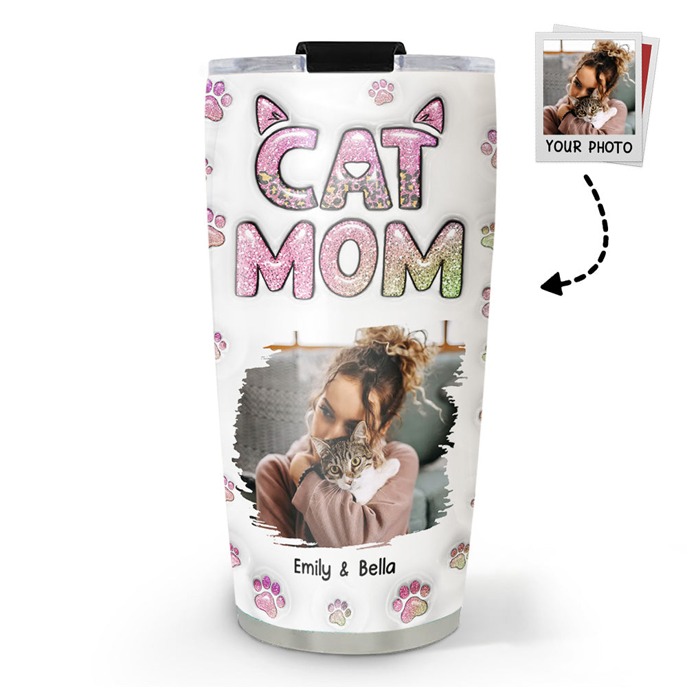 Cat Mom Chibi Version 2 Personalized 3D Inflated Effect Photo Tumbler - 20oz High - Quality Stainless Steel