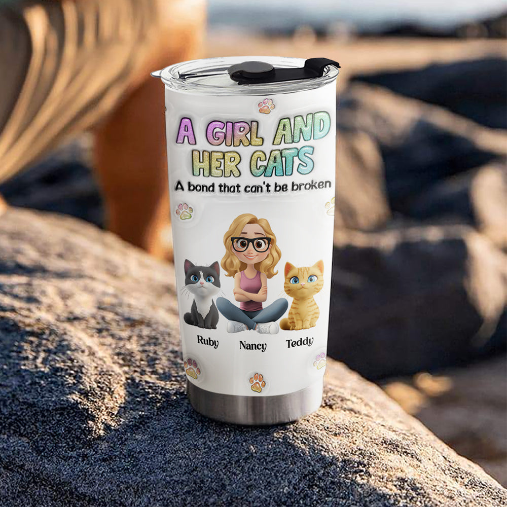 Personalized Custom 3D Inflated Effect Tumbler: A Girl And Her Cat Design