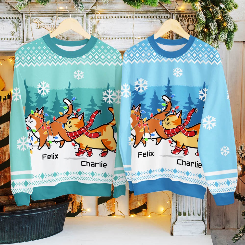Cat Walking Mint - Personalized Custom All-Over-Print Unisex 8.8 oz Polyester Blend Sweatshirt