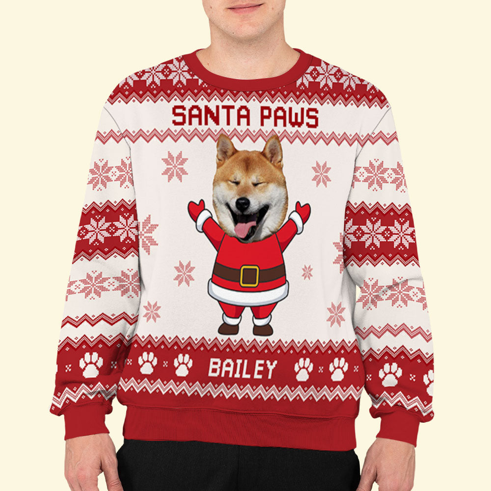 Santa Paws Dog Face - Exclusive Personalized Custom Photo All-Over-Print Unisex 8.8 oz Sweatshirt