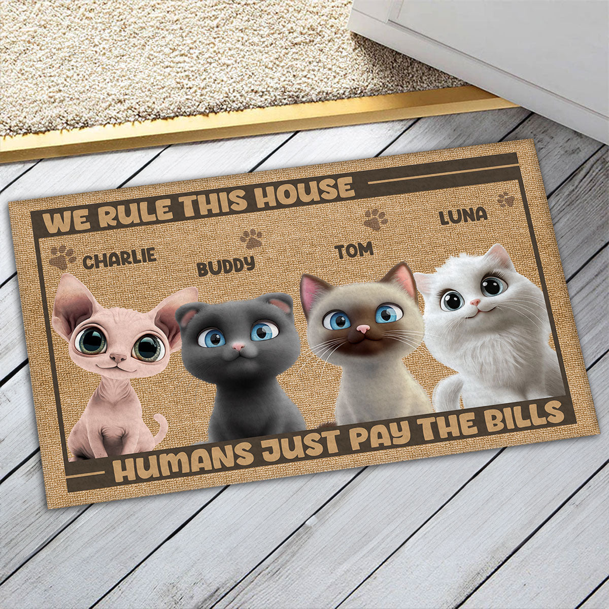 Our House Our Rule - Personalized Custom Pet Lover Doormat with Cat or Dog Picture