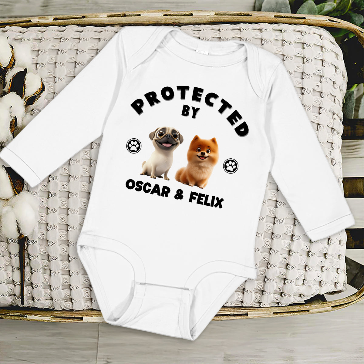 Unique Personalized Custom Long Sleeve Baby Onesie - Human Protected By Dogs