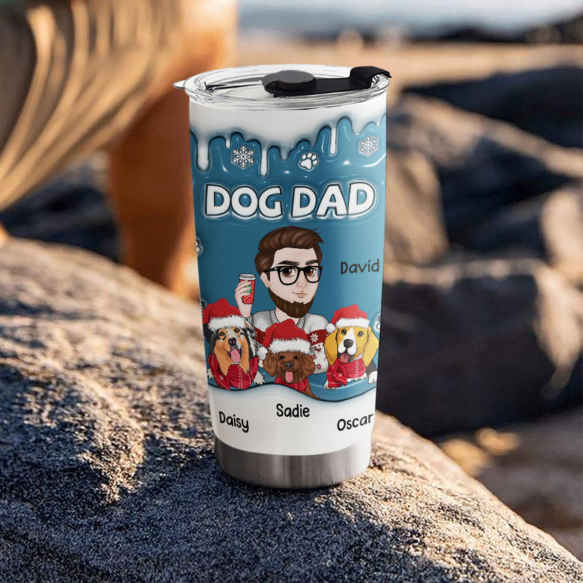 Christmas Mom and Dad of Dogs Version 2 - Personalized Custom 3D Inflated Effect 20oz Tumbler