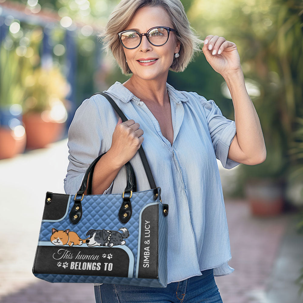 This Human Belongs - Exquisite Personalized Custom Leather Handbag for Fur Baby Lovers