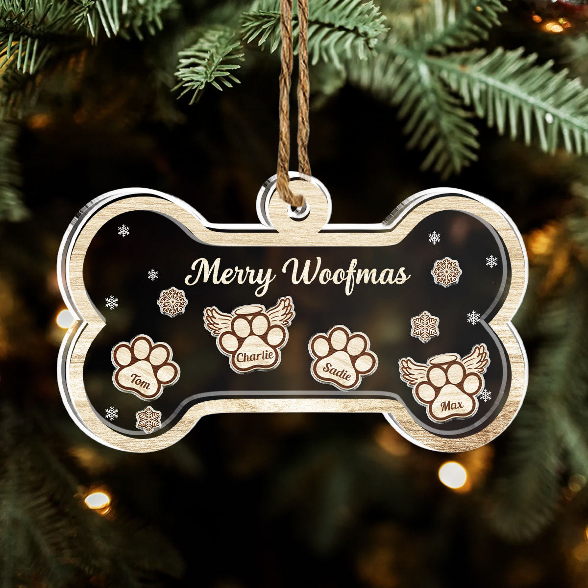 Paw Merry Woofmas - Exquisite Personalized Custom 5mm Thick 3.9-Inch Acrylic Shaker Ornament for Special Occasions