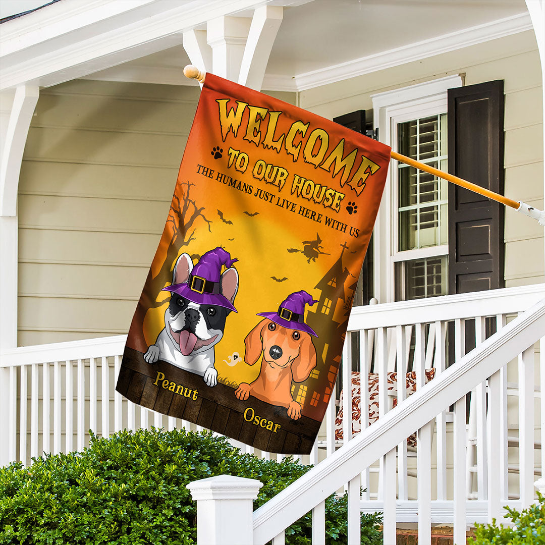 We Live Here - Customizable Personalized Garden Flag for Pet Lovers in 12' x 18' and 28' x 40' Sizes