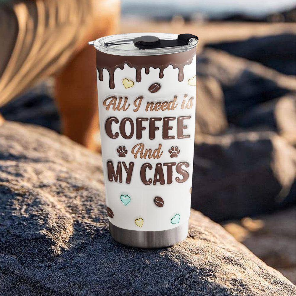 Unique Personalized Custom 3D Inflated Coffee And Cat Photo Tumbler - 20oz High - Quality Stainless Steel