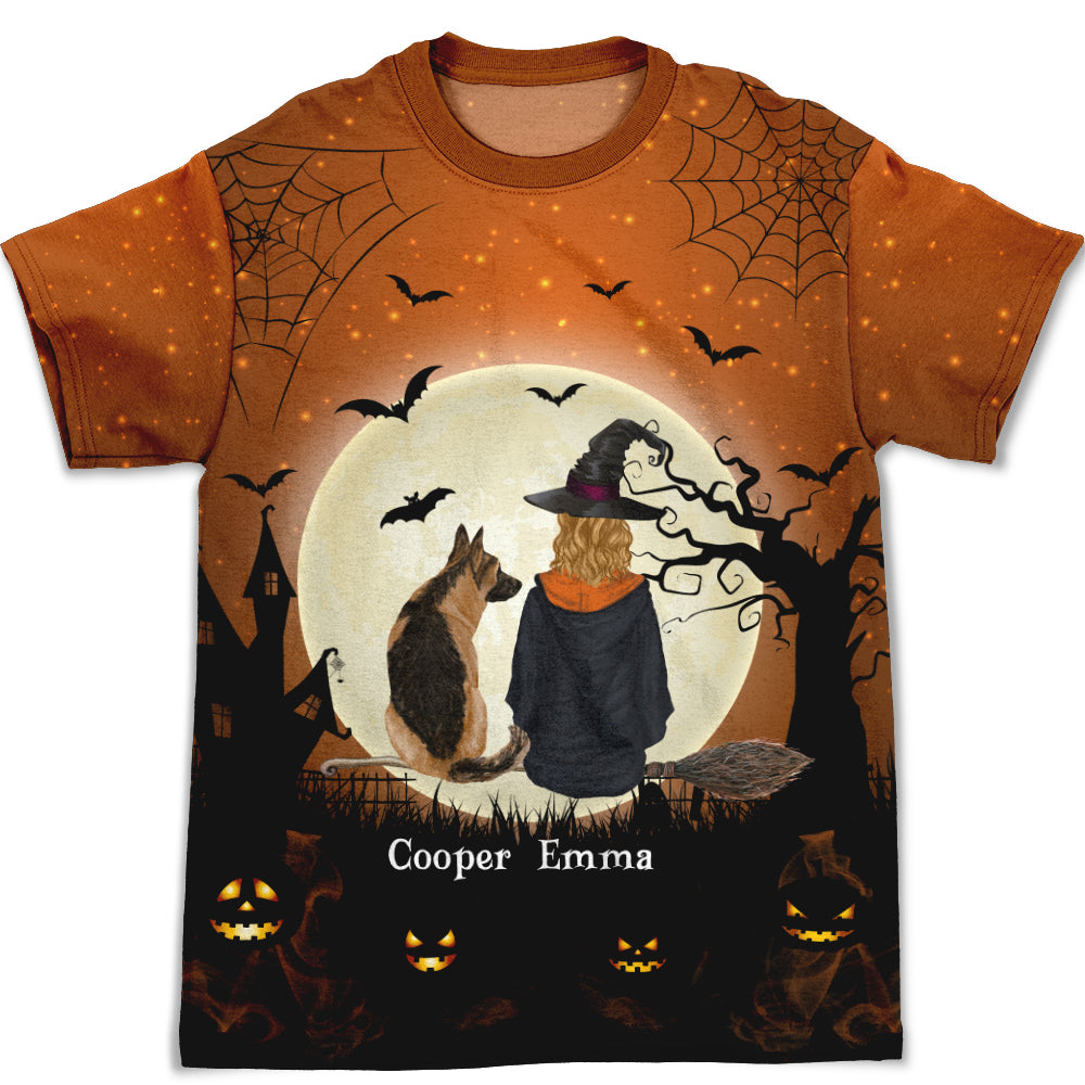 Enchanting Witch And Dogs Personalized Custom All-over-print T-shirt