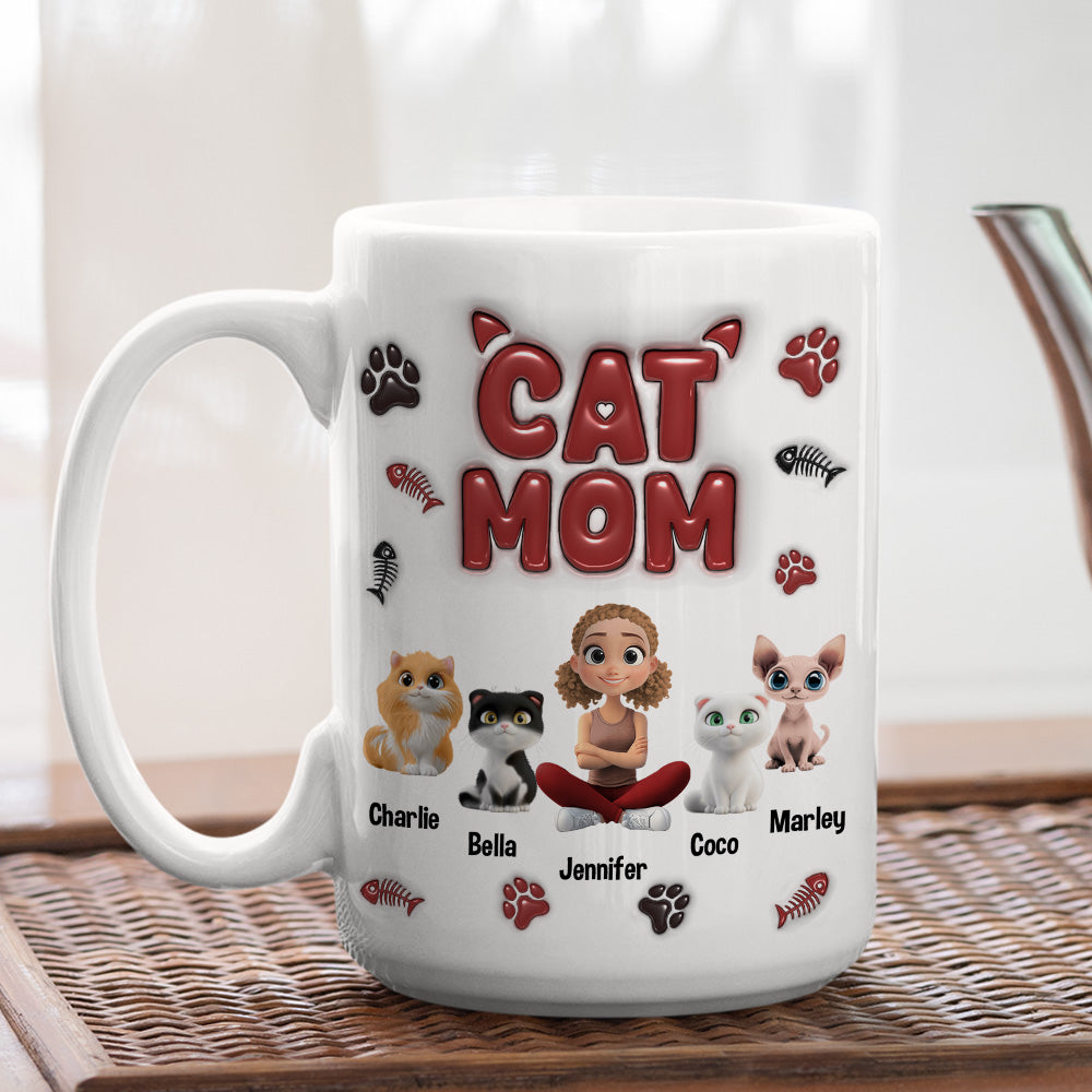 Charming Lovely Cat Mama Personalized Custom 3D Inflated Effect 11oz/15oz Ceramic Mug