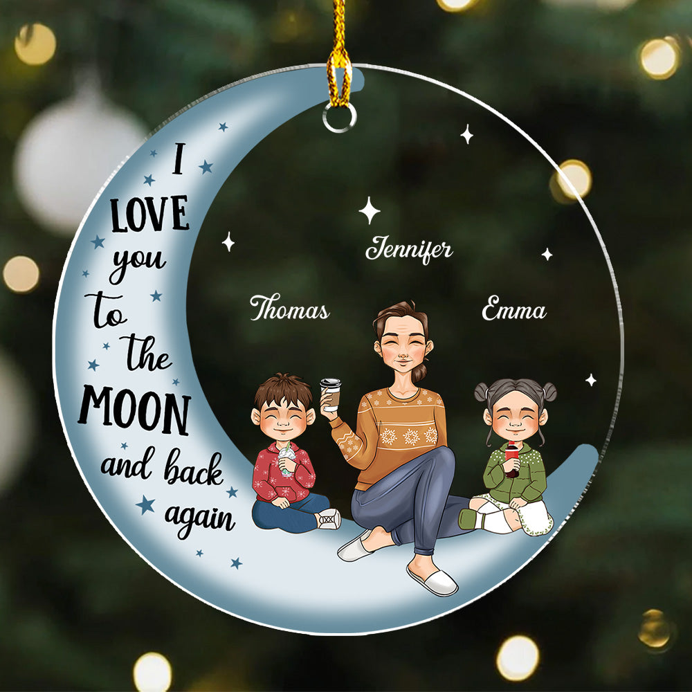 Grandma & Grandkid On Moon - Unique Personalized Custom Acrylic Christmas Ornament