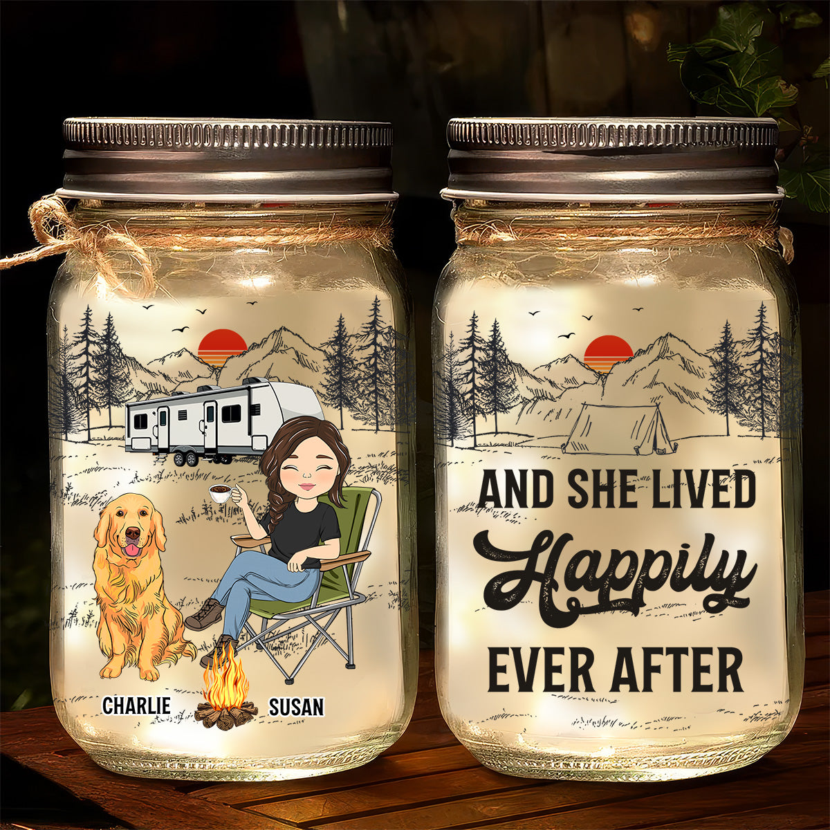 And She Lived Happily Ever After - 16oz Personalized Custom Mason Jar Light for Pet Lovers