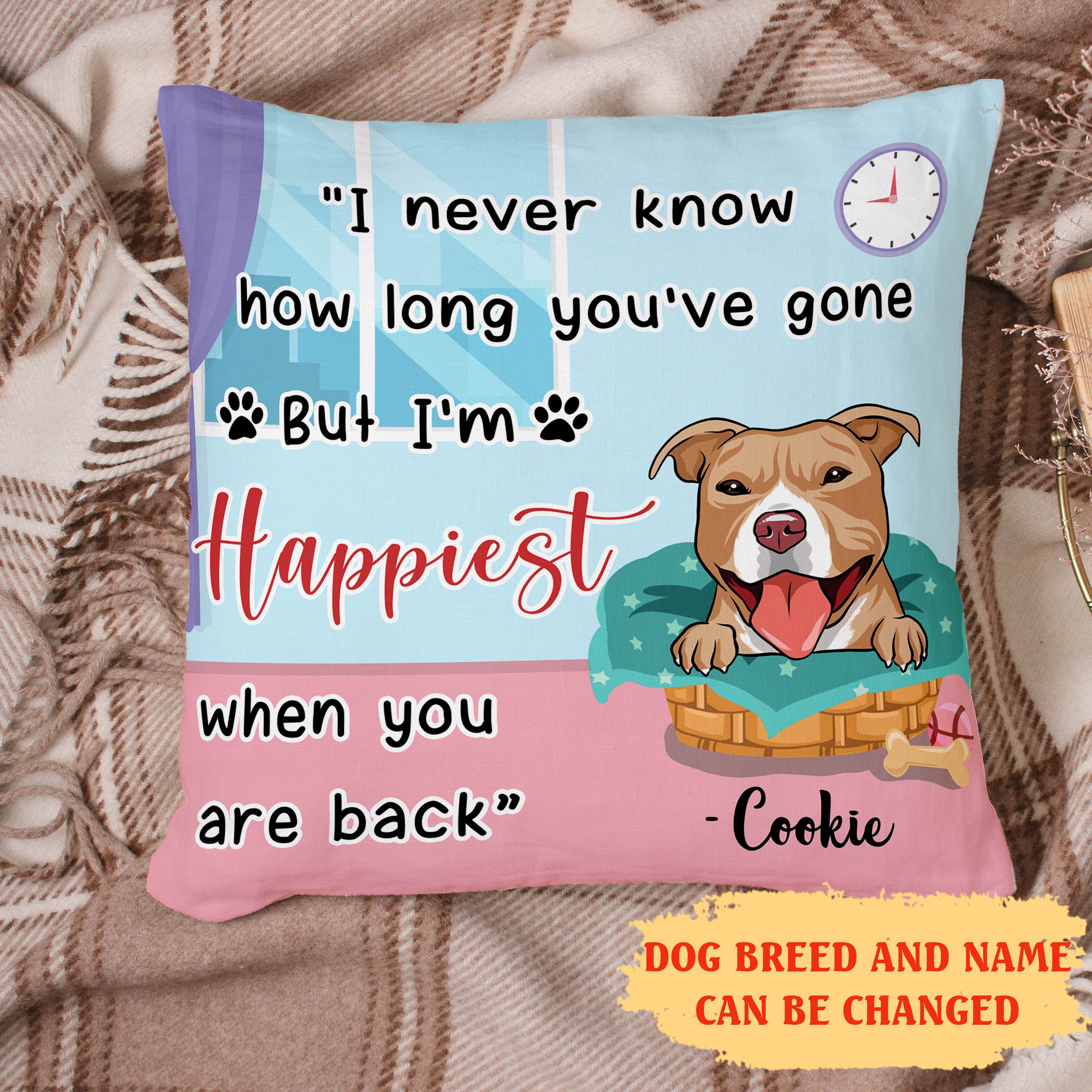 I'm Happiest - Personalized Custom Linen Throw Pillow in 12' x 12' and 18' x 18' Sizes