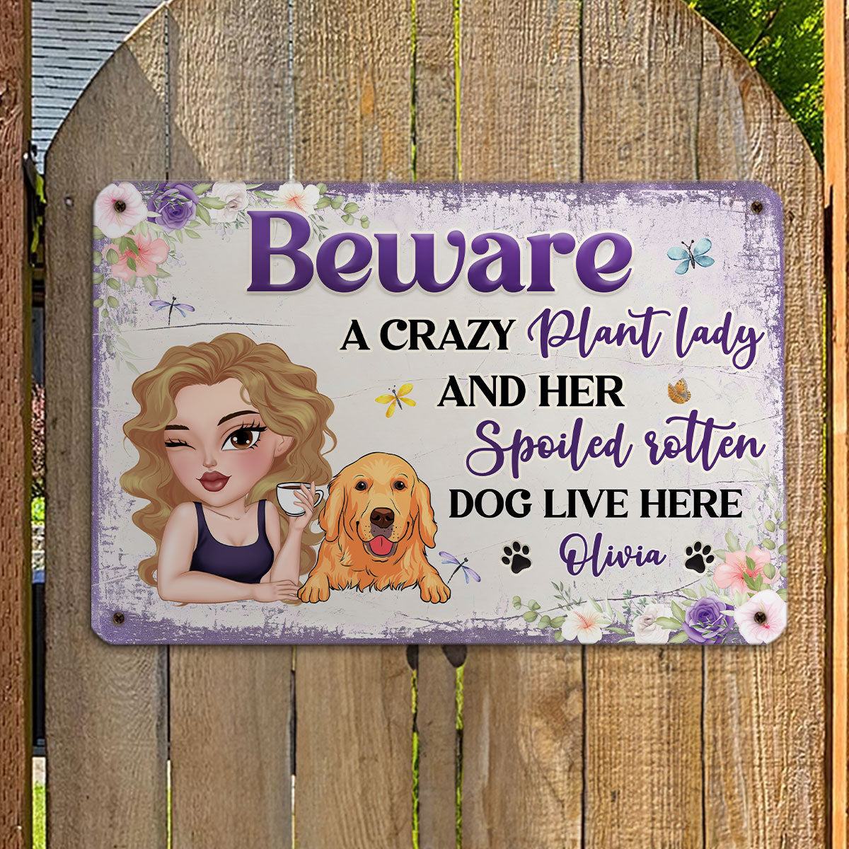 Unique Personalized Custom Metal Sign - Beware A Plant Lady And Her Dogs