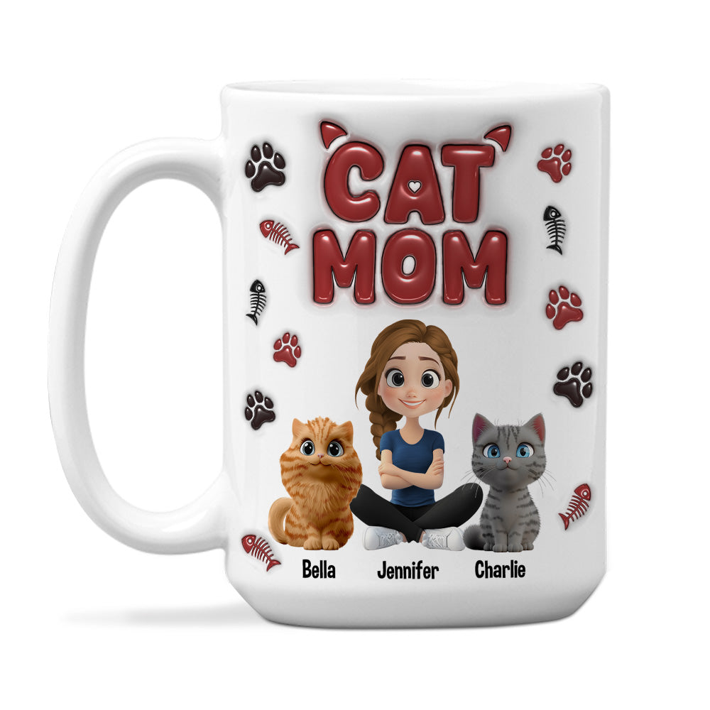 Charming Lovely Cat Mama Personalized Custom 3D Inflated Effect 11oz/15oz Ceramic Mug