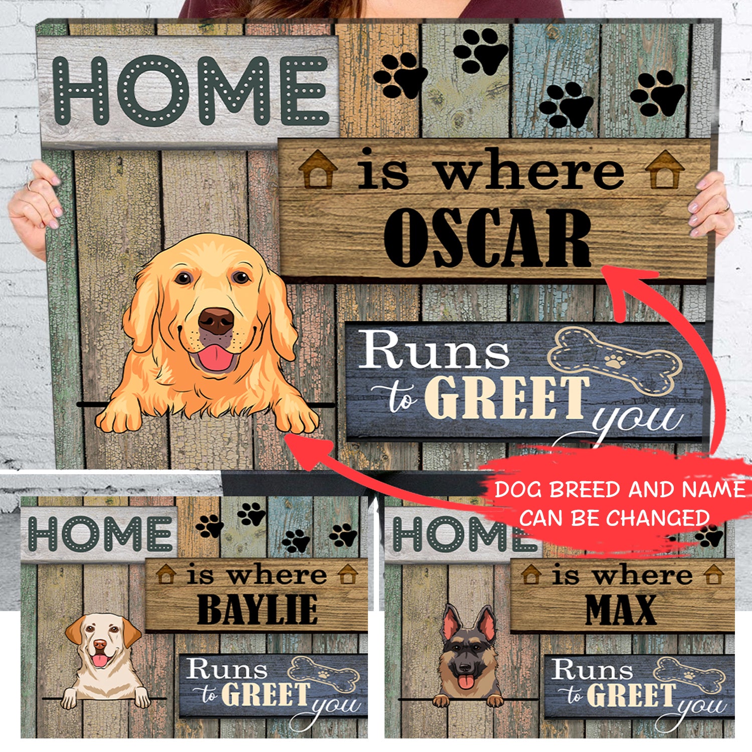 Personalized Custom Canvas: Home is Where the Dog Runs to Greet You - Ideal Gift for Pet Lovers