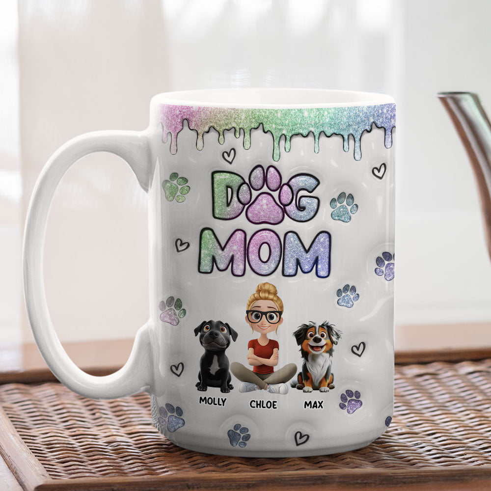 Adorable Chibi Dog Mom Personalized Custom 3D Inflated Effect Ceramic Mug in 11oz and 15oz
