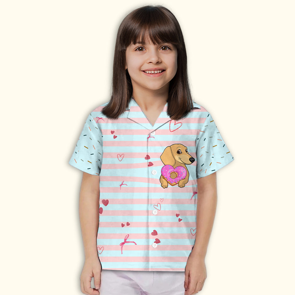 Adorable Dachshund And Donut Print - Kids' Button - up Shirt for Special Occasions