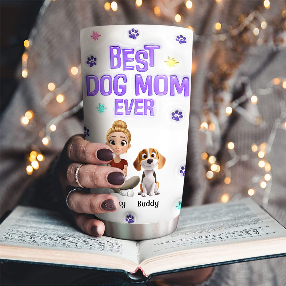 Unique Personalized Custom 3D Inflated Effect Dog Mom Power Cartoon Chibi 20oz Tumbler