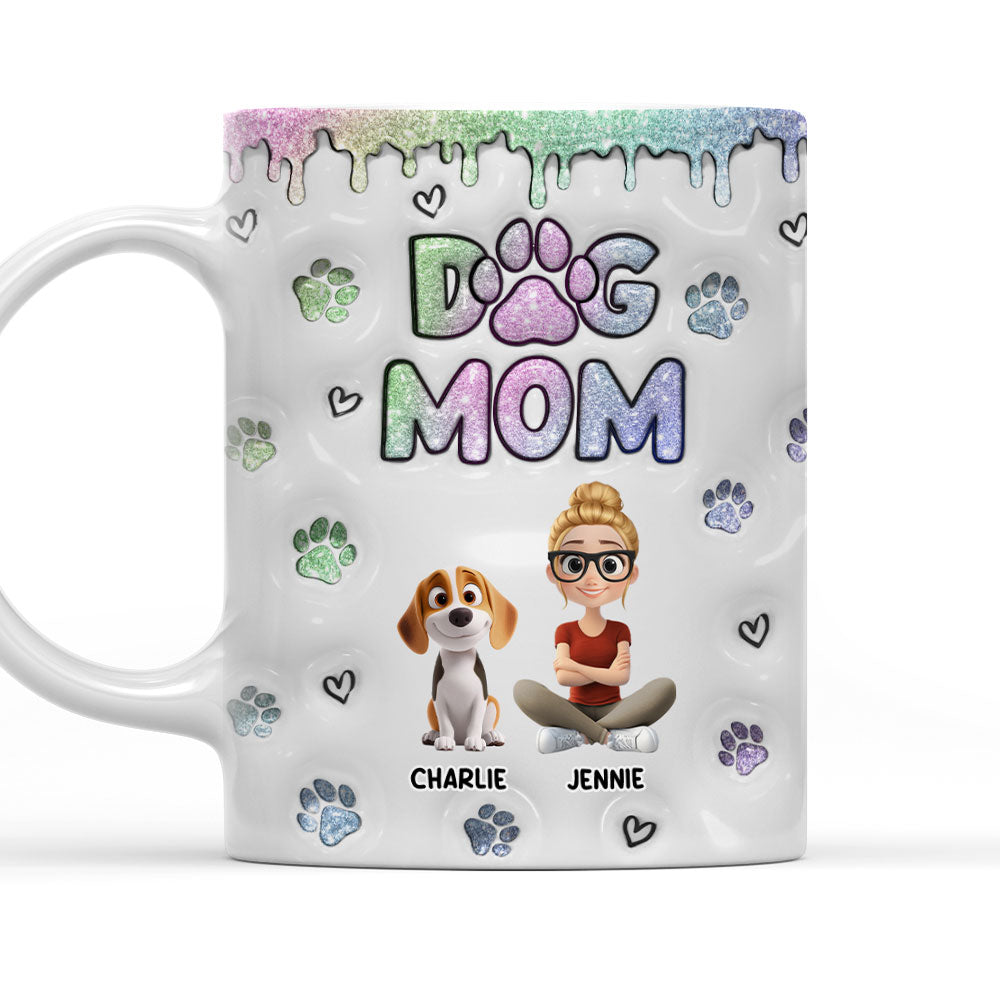 Adorable Chibi Dog Mom Personalized Custom 3D Inflated Effect Ceramic Mug in 11oz and 15oz