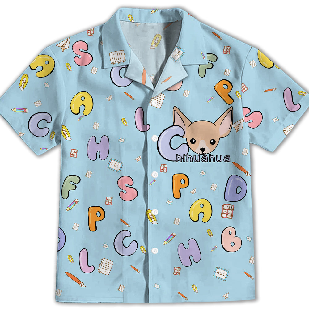 Adorable Chihuahua & Alphabet Print - Kids' Button - up Shirt