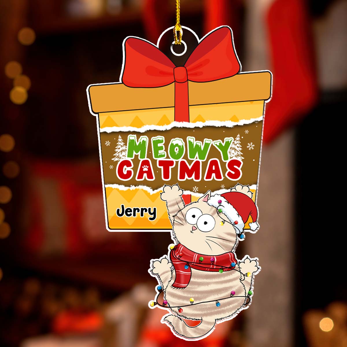 Customizable Christmas Scratching Cat Personalized Acrylic Ornament