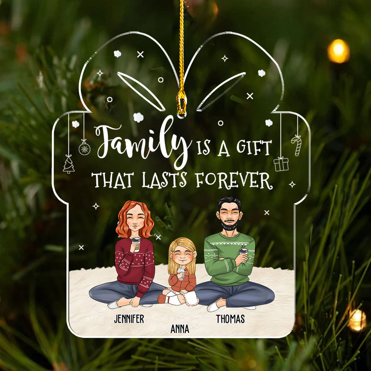 Family Is A Gift - Customizable Personalized Acrylic Christmas Ornament (4' Diameter, 0.2' Thickness)