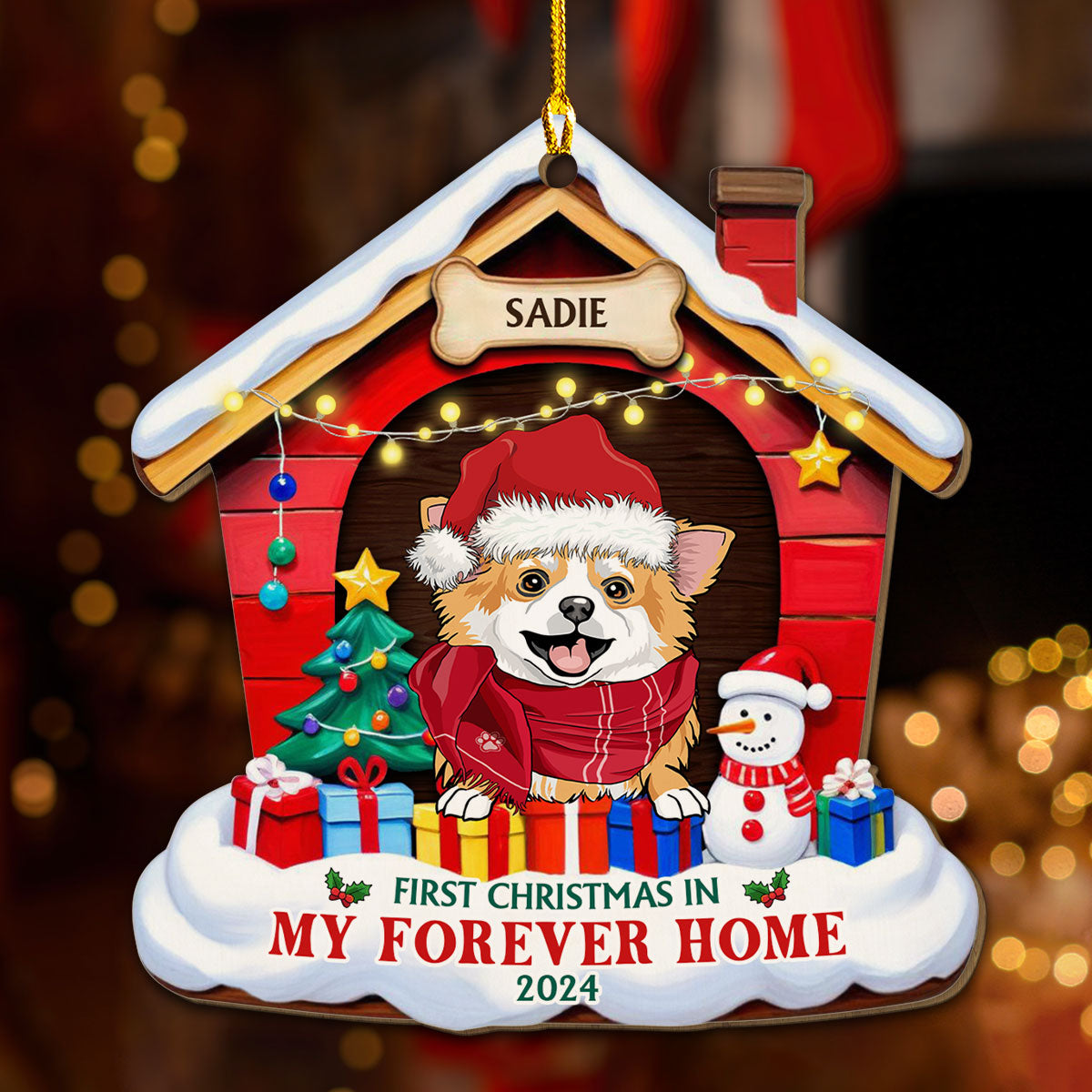 Dog Forever Home - Customizable Personalized Wooden Christmas Ornament