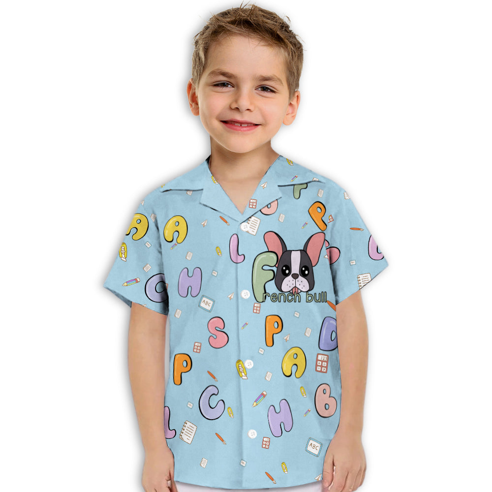 Adorable French Bull And Alphabet Kids' Button - up Shirt for Special Occasions