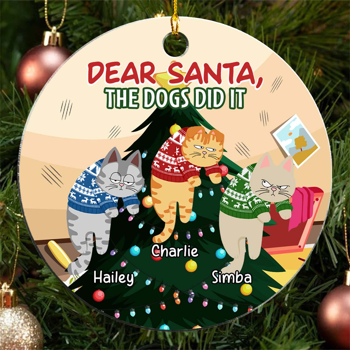 Dear Santa The Dog Did It - Customizable Personalized Acrylic Christmas Ornament (4' Diameter, 0.2' Thickness)