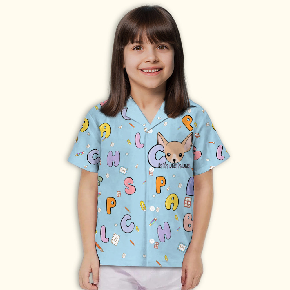Adorable Chihuahua & Alphabet Print - Kids' Button - up Shirt