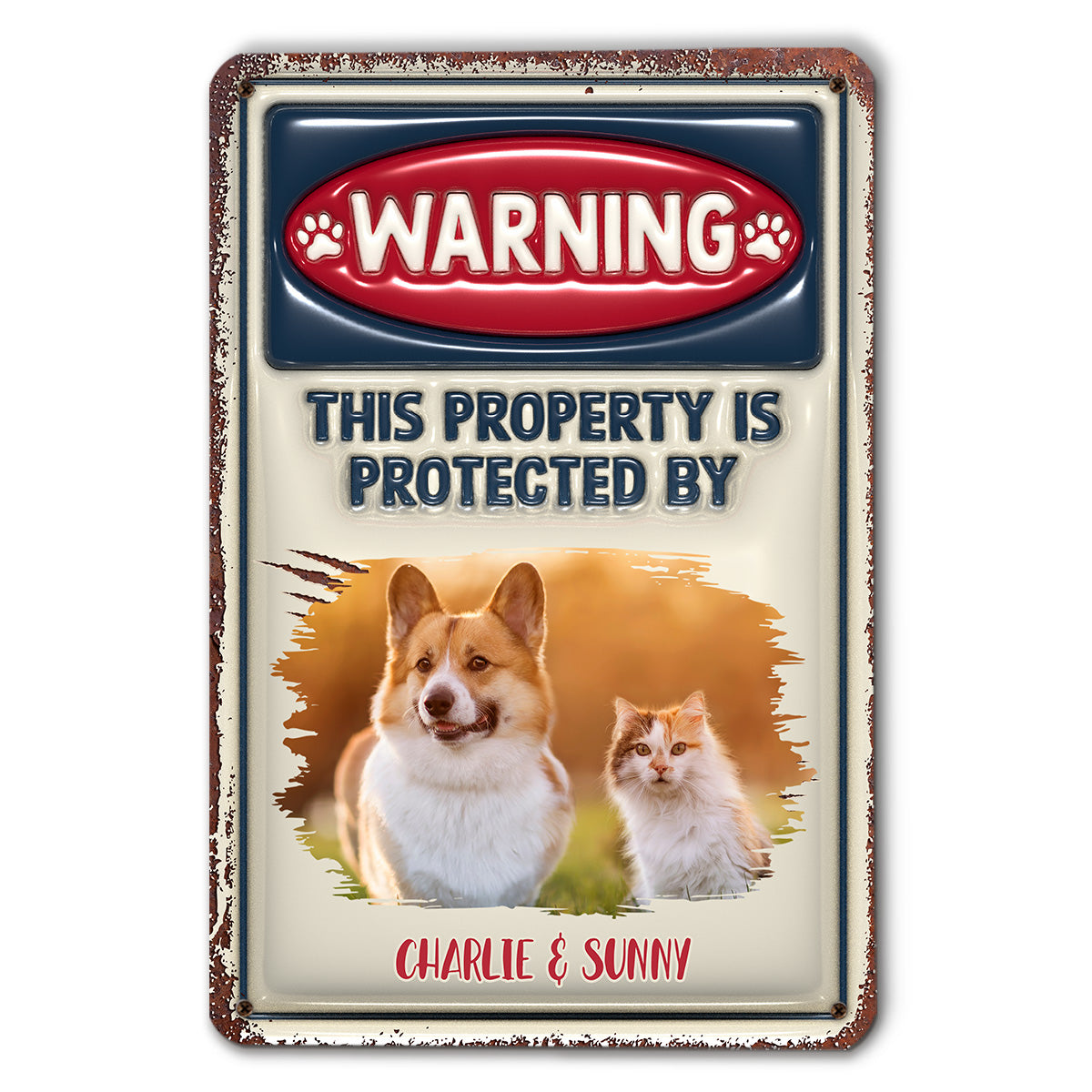 Ver Pet Photo Personalized Custom 3D Inflated Effect Metal Sign for Property Protection - Ideal Home and Office Decor