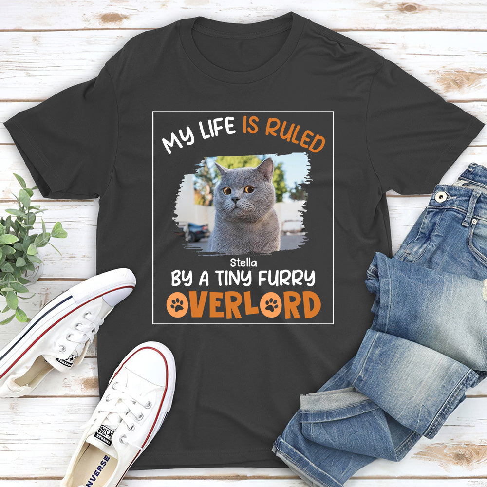 Unique Personalized Custom Unisex T-shirt with 'Ruled By Tiny Furry Overlords' Photo - Ideal for Pet Lovers